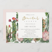 ROZE BOHO-BLOEMENKACTUS-LOOF BRUIDSSHOWER-UITNODIG KAART (Voorkant / Achterkant)