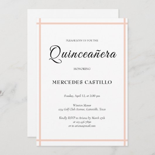 Roze Boho Bloemenkrans Quinceañera Uitnodiging (Voorkant / Achterkant)