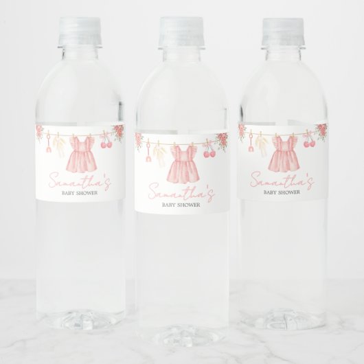 Roze Boho Bloemige Baby Shower Waterfles Etiket (Flessen)