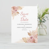 Roze Boho Bloemige Botanische Platte Save The Date (Staand voorkant)