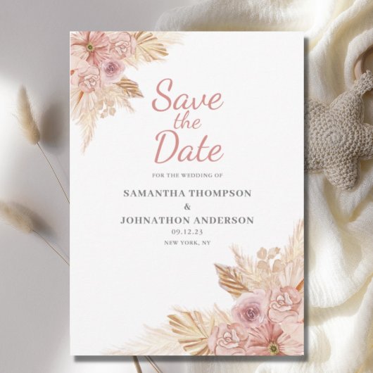 Roze Boho Bloemige Botanische Platte Save The Date