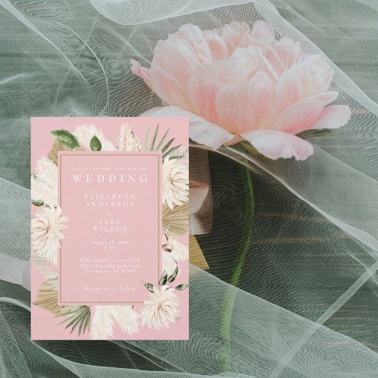 Roze Boho Bloemige Bruiloft Kaart