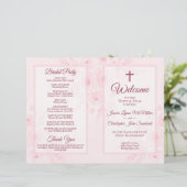 Roze Boho Bloemige DIY Vouw Katholieke Trouwprogra (Staand voorkant)