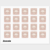 Roze Boho Bloemige Monogram Vierkante Sticker (Vel)