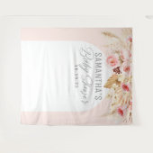 roze Boho bloemige Pampas babymeisje shower achter Wandkleed (Voorkant (horizontaal))