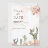 Roze Boho Bloemige Pampas Cactus Foto Bruiloft Save The Date (Voorkant)