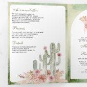 Roze Boho Bloemige Pampas Cactus QR Code Trouwen Drieluik Uitnodiging (Binnenzijde eerst)