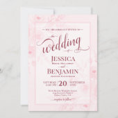 Roze Boho Bloemige Waterverf Stijlvolle Script Bru Kaart (Voorkant)