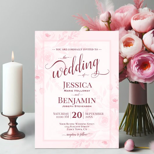 Roze Boho Bloemige Waterverf Stijlvolle Script Bru Kaart