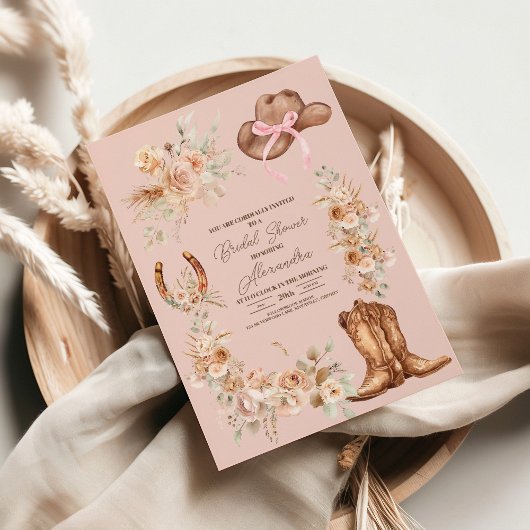 Roze Boho Bloemige Westerse Bruidsdouche Kaart