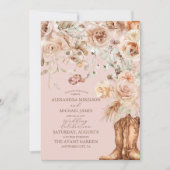 Roze Boho Bloemige Westerse Bruiloft Kaart (Voorkant)