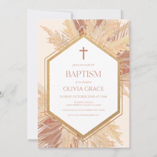 Roze Boho Bohemian Bloemen Lijst Doop Kaart (Voorkant)