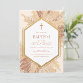 Roze Boho Bohemian Bloemen Lijst Doop Kaart (Staand voorkant)