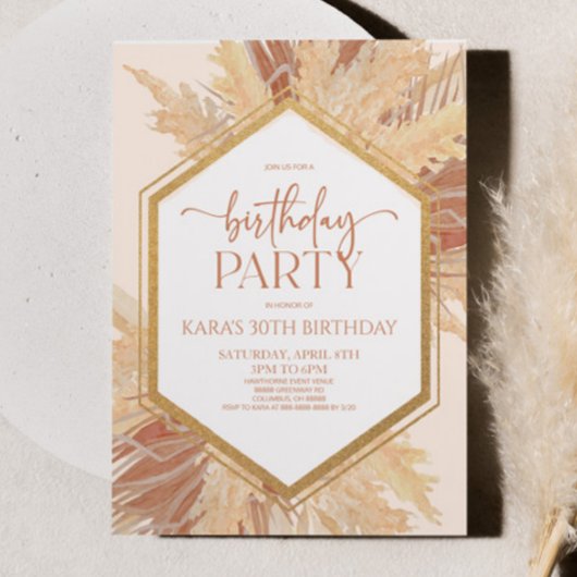 Roze Boho Bohemian Bloemen Verjaardagsfeest Kaart