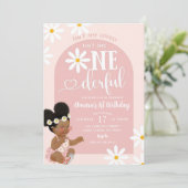 Roze Boho Boog Daisy Afro Afrikaanse Eerste Verjaa Kaart (Staand voorkant)