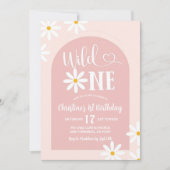 Roze Boho Boog Daisy Wilde Eerste Verjaardag Kaart (Voorkant)