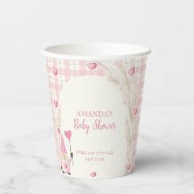 Roze Boho Boog Gingham Hart Baby Shower