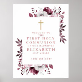 Roze Boho Botanische Heilige Communie Welkomstbord Poster