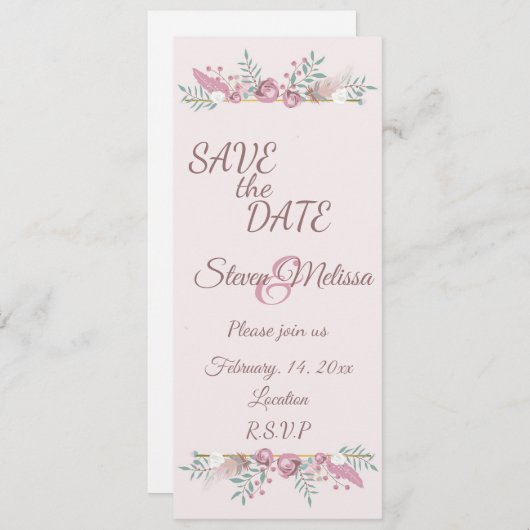  roze Boho bruiloft Kaart (Voorkant / Achterkant)