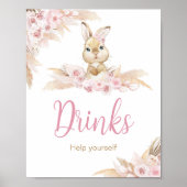 Roze Boho Bunny Baby shower Drinken Poster (Voorkant)