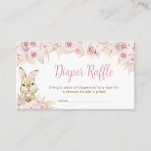 Roze Boho Bunny Baby shower Luier Raffle Informatiekaartje