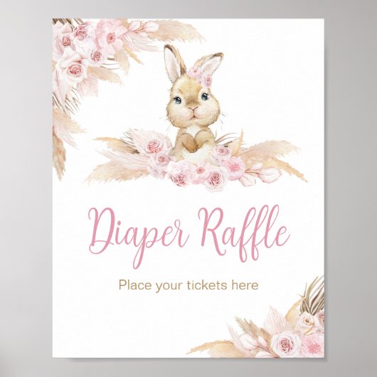 Roze Boho Bunny Baby shower Luier Raffle Poster (Voorkant)