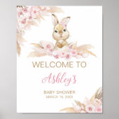 Roze Boho Bunny Baby shower Welkom Poster (Voorkant)