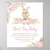 Roze Boho Bunny Baby shower zeg geen Baby Poster (Voorkant)