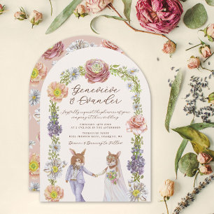 Roze Boho Bunny Love Waterverf Bloemen Huwelijk Kaart