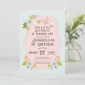 Roze Boho Butterfly 1st verjaardag Kaart (Staand voorkant)