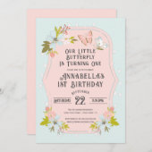 Roze Boho Butterfly 1st verjaardag Kaart (Voorkant / Achterkant)