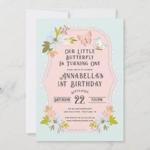 Roze Boho Butterfly 1st verjaardag Kaart