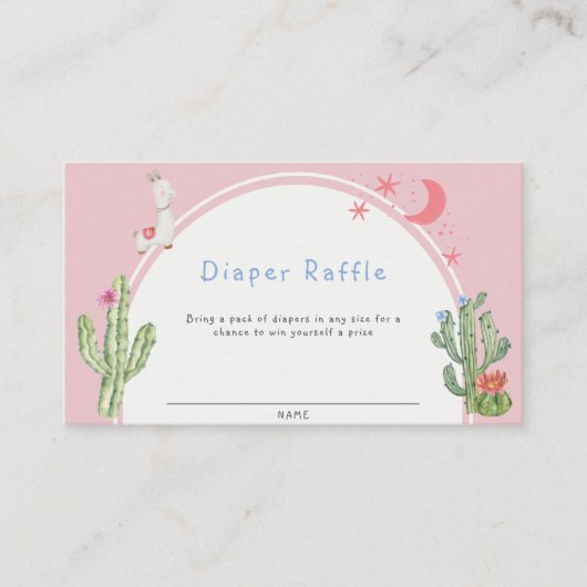 Roze Boho Cactus Speelgoed Luier Raffle Baby showe Informatiekaartje (Voorkant)