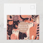 Roze Boho Cats and Flowers Birthday Briefkaart (Voorkant / Achterkant)