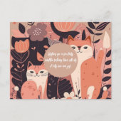 Roze Boho Cats and Flowers Birthday Briefkaart (Voorkant)