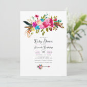 Roze Boho Chic Bloemachtige Baby Shower Kaart (Staand voorkant)
