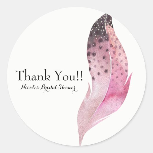 Roze Boho Chic Bohemian Feather Custom Party Favor Ronde Sticker (Voorkant)
