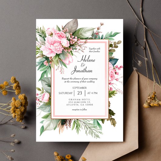 Roze Boho Chic Tuin Elegante Trouwfeest Kaart
