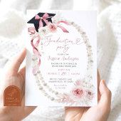 Roze Boho Coquette Bow Pearl Graduation Party Kaart