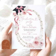 Roze Boho Coquette Bow Pearl Graduation Party