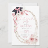 Roze Boho Coquette Strik Parel Afstudeerfeest Kaart (Voorkant)