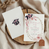 Roze Boho Coquette Strik Parel Afstudeerfeest Kaart