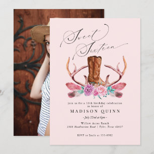 Roze Boho Cowgirl Sweet Sixteen Birthday Kaart