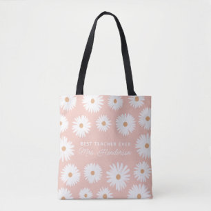 Roze Boho Daisy Best Teacher Ever Tote Bag