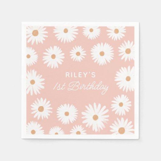 Roze Boho Daisy Birthday Part Servet (Voorkant)