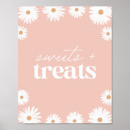 Roze Boho Daisy Birthday Party Sweets and Trees Poster