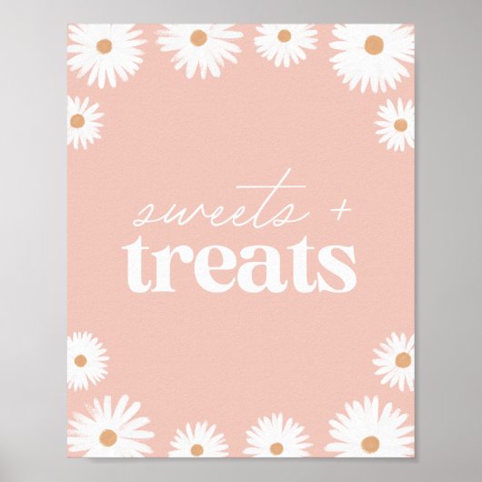 Roze Boho Daisy Birthday Party Sweets and Trees Poster (Voorkant)