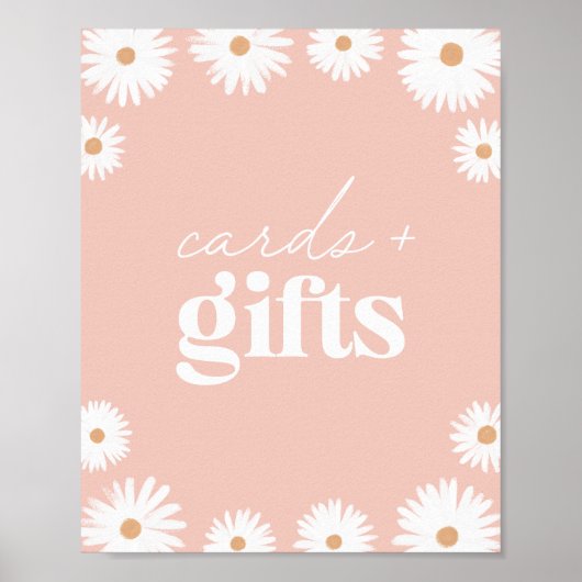 Roze Boho Daisy Floral Baby shower Kaarten en Gift Poster (Voorkant)