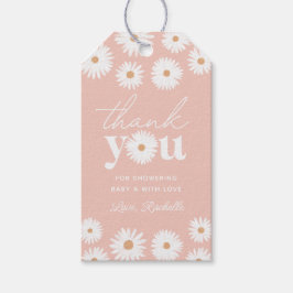 Roze Boho Daisy Floral Girl Baby shower Cadeaulabel