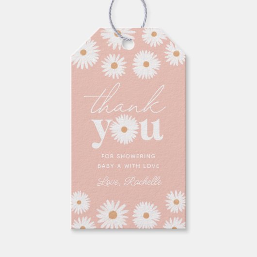 Roze Boho Daisy Floral Girl Baby shower Cadeaulabel (Voorkant)